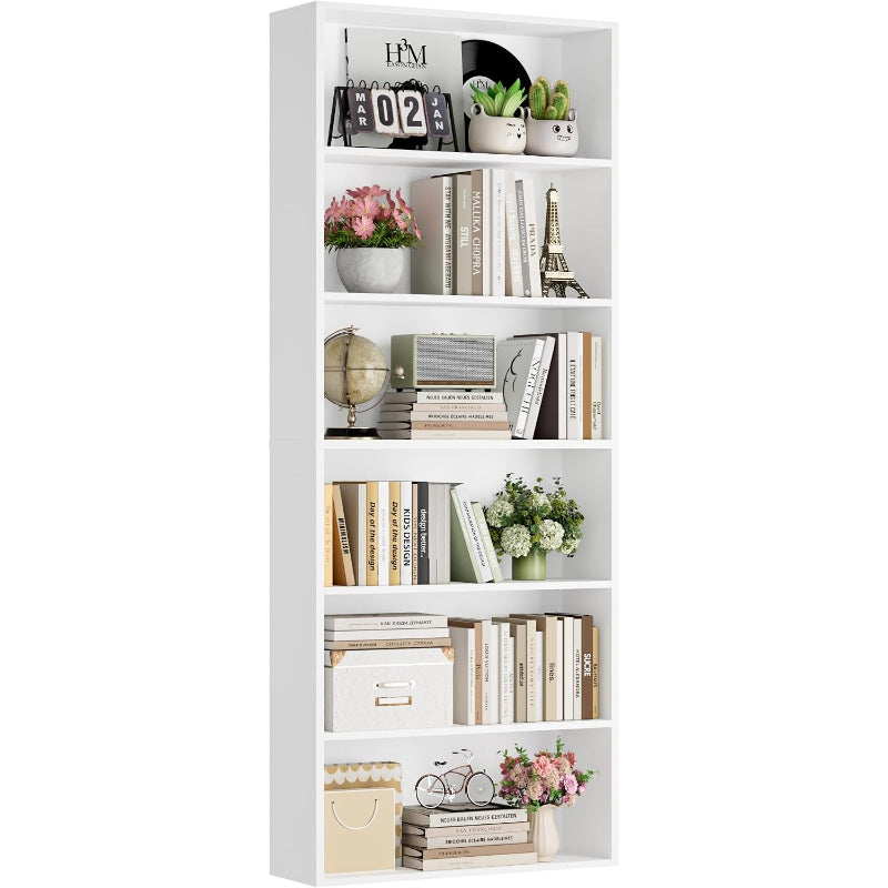 White 6-Tier Tall Bookshelf