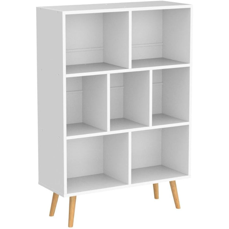 White 7-Cube 3-Tier Bookshelf with Legs