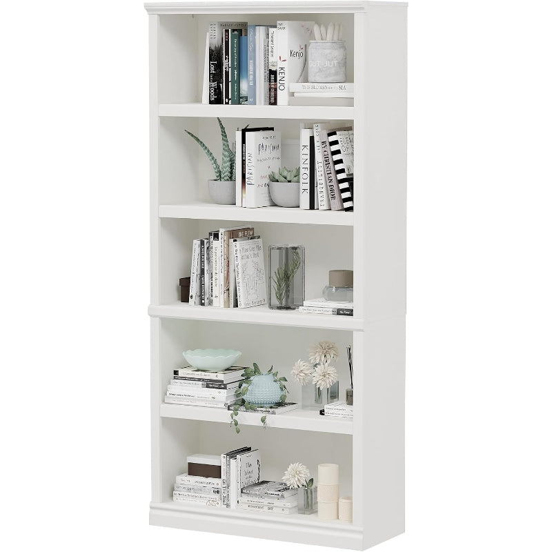 70" White 5-Tier Open Bookshelf