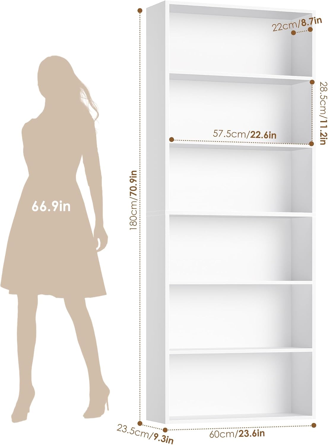White 6-Tier Tall Bookshelf
