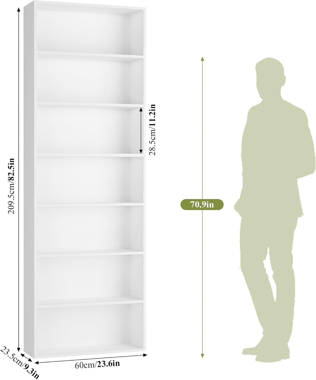 82" White 7-Tier Tall Bookshelf