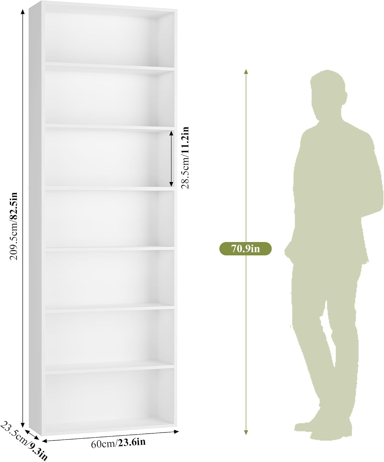 82" White 7-Tier Tall Bookshelf