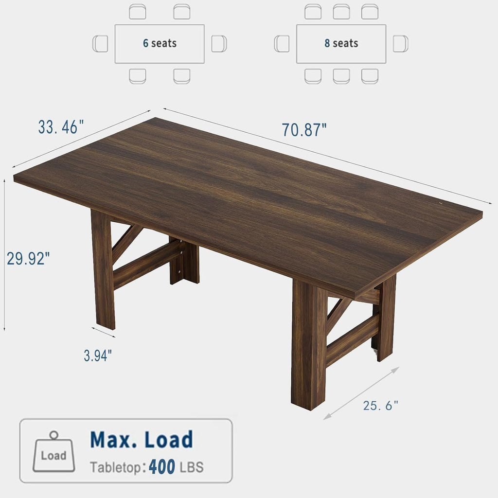 70.87" Farmhouse Dining Table for 6-8
