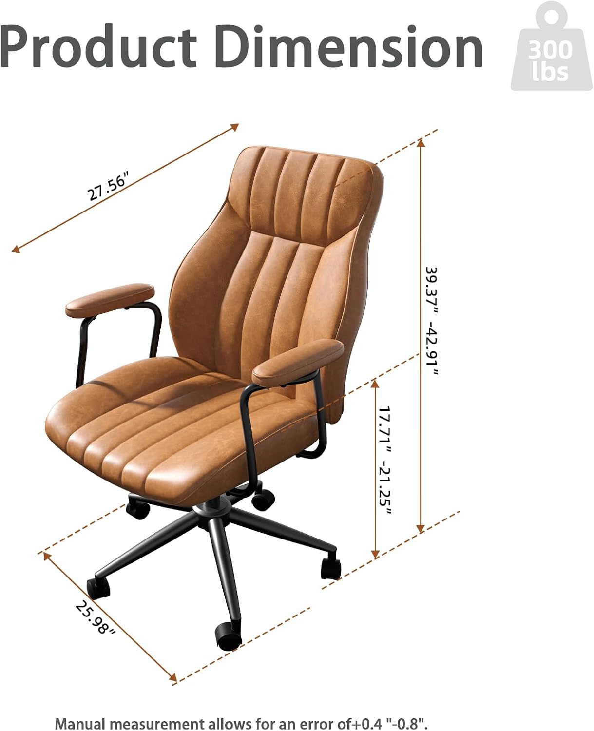Brown Leather Mid Century Home Office Desk Chair