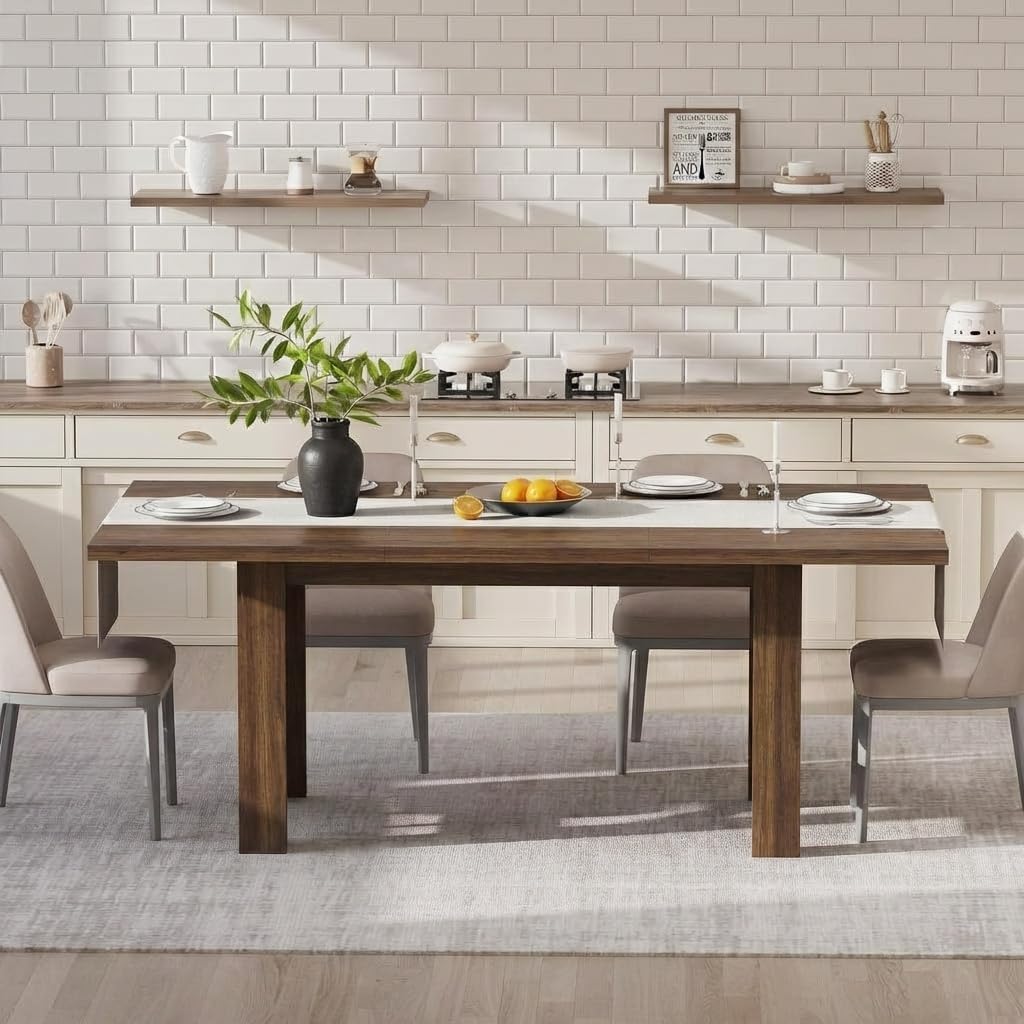 70.87" Rustic Brown Farmhouse Dining Table for 6-8
