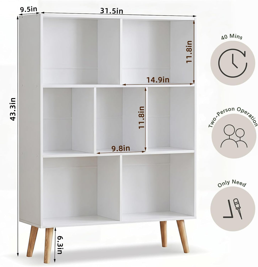 White 7-Cube 3-Tier Bookshelf with Legs