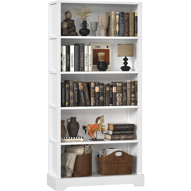 65.2" White Farmhouse 5-Tier Wooden Bookshelf