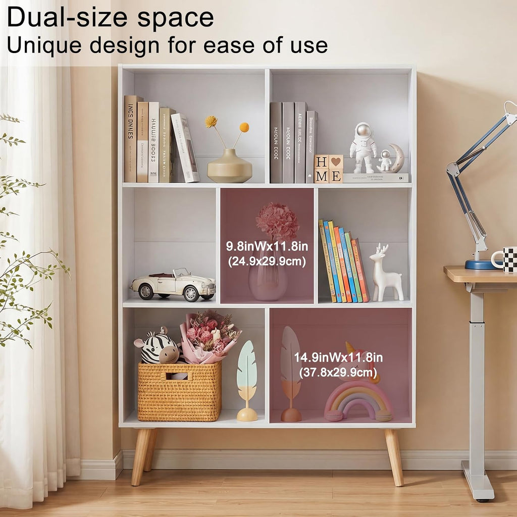 White 7-Cube 3-Tier Bookshelf with Legs