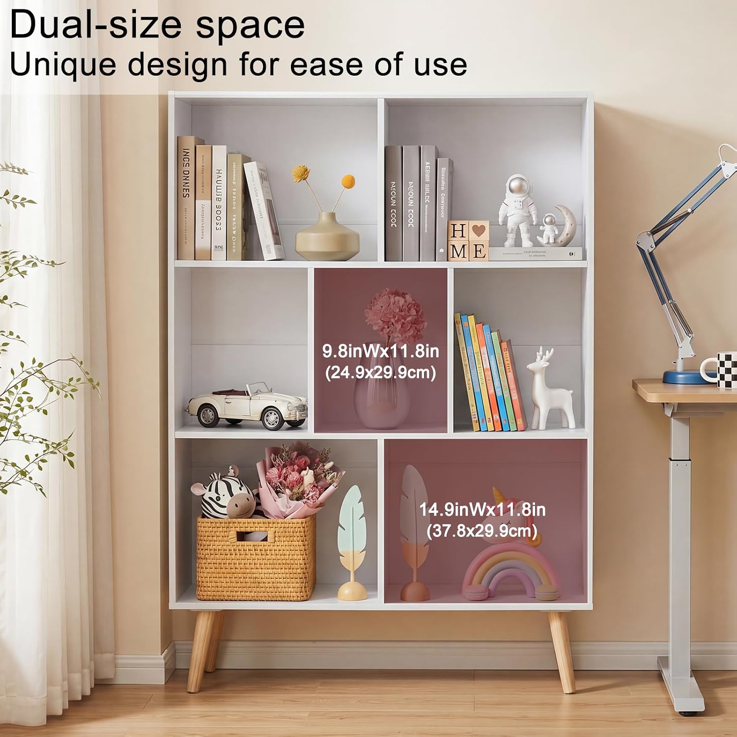 White 7-Cube 3-Tier Bookshelf with Legs