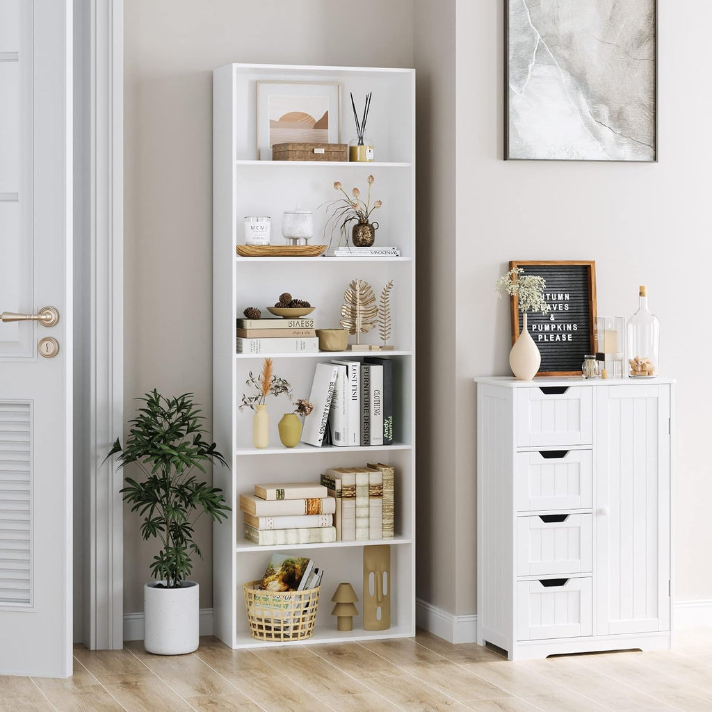 White 6-Tier Tall Bookshelf