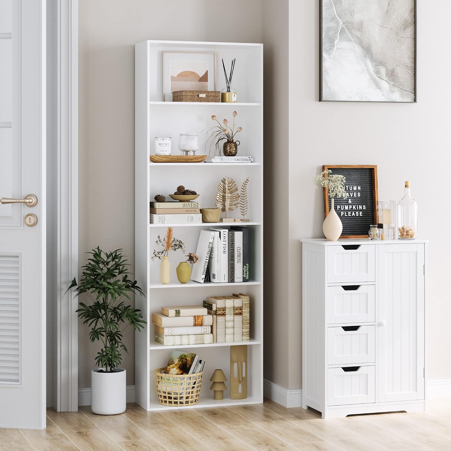 White 6-Tier Tall Bookshelf