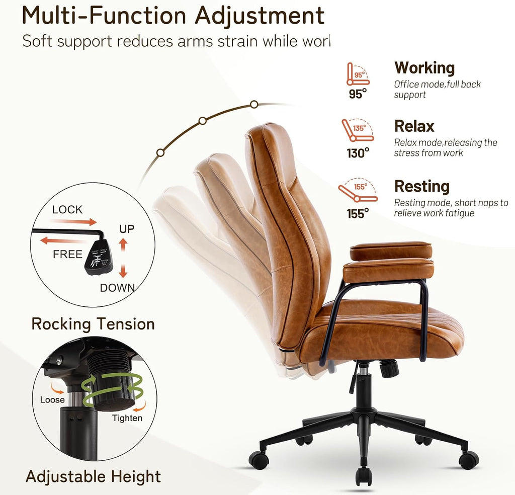 Brown Mid-Back Mid Century Modern Leather Office Chair