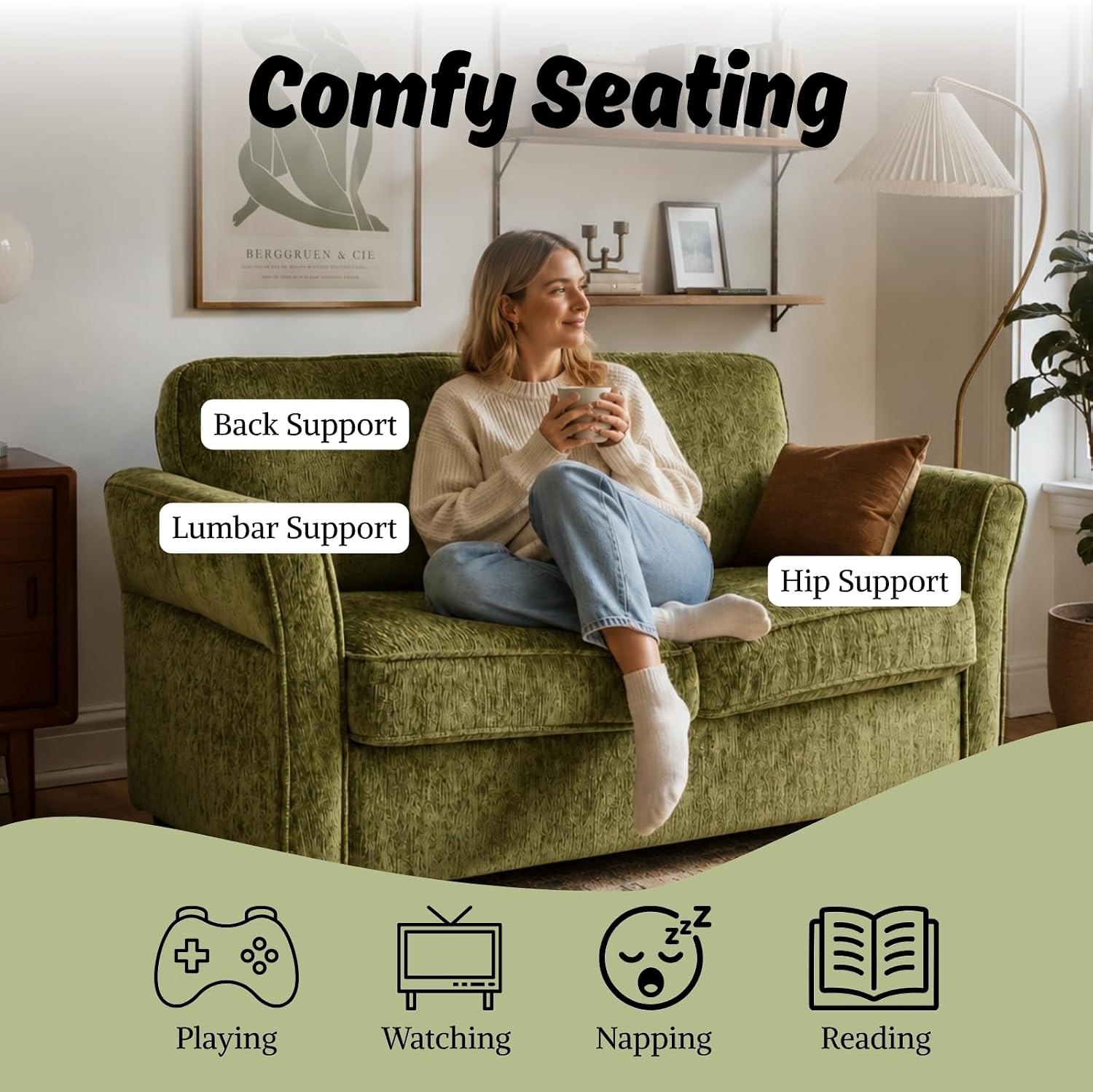 67" Green Chenille Loveseat