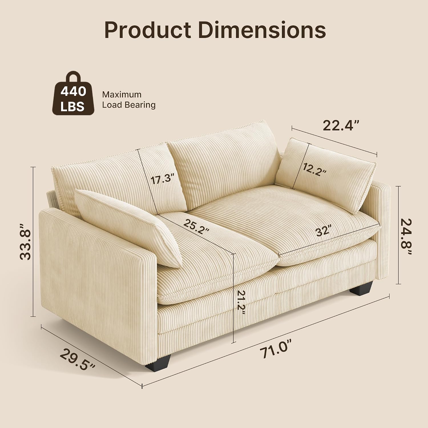 Beige Cloud Loveseat, 2 Seater