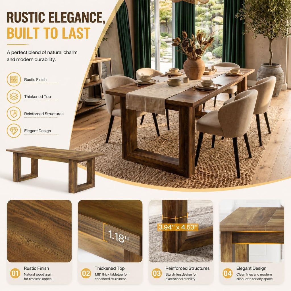 63" Rustic Brown Farmhouse Dining Table for 6