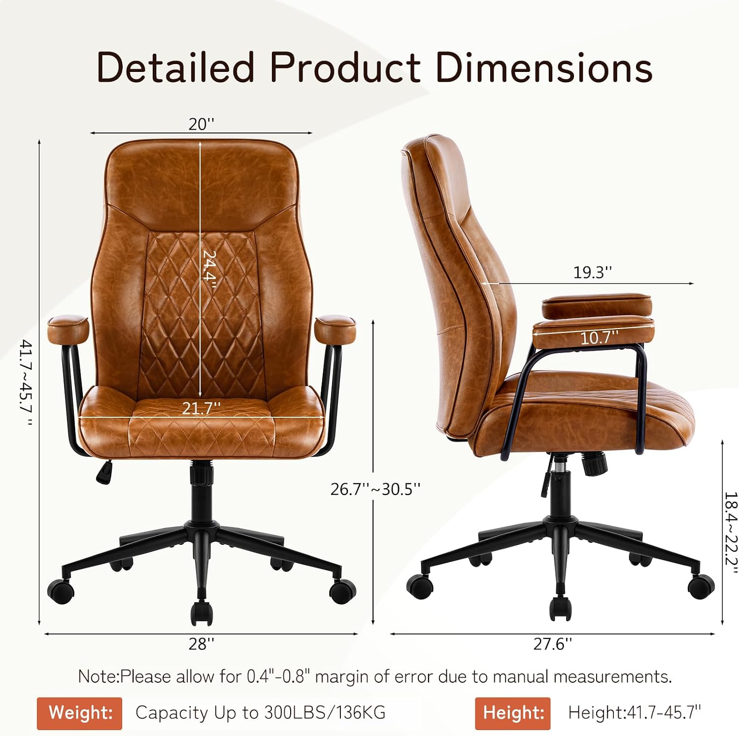 Brown Mid-Back Mid Century Modern Leather Office Chair