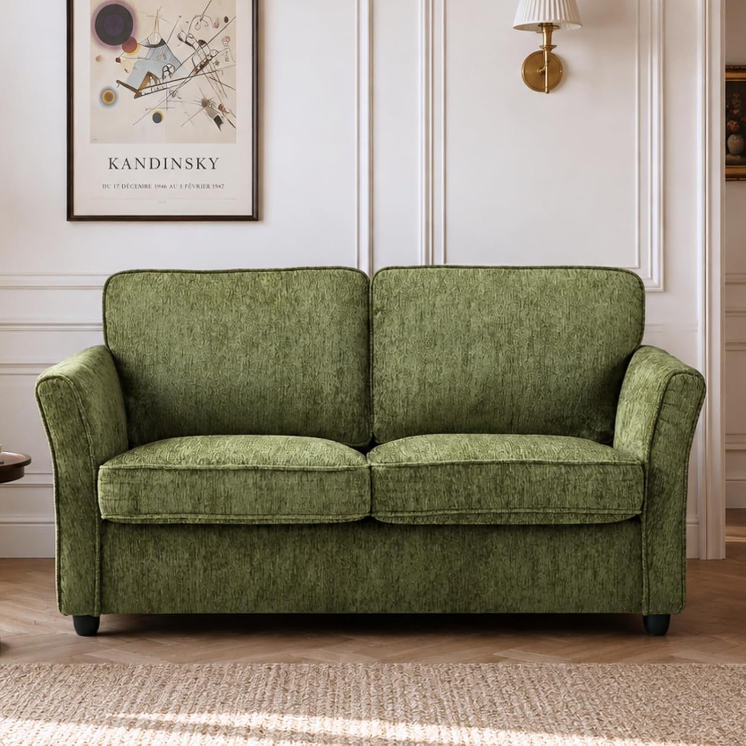 67" Green Chenille Loveseat