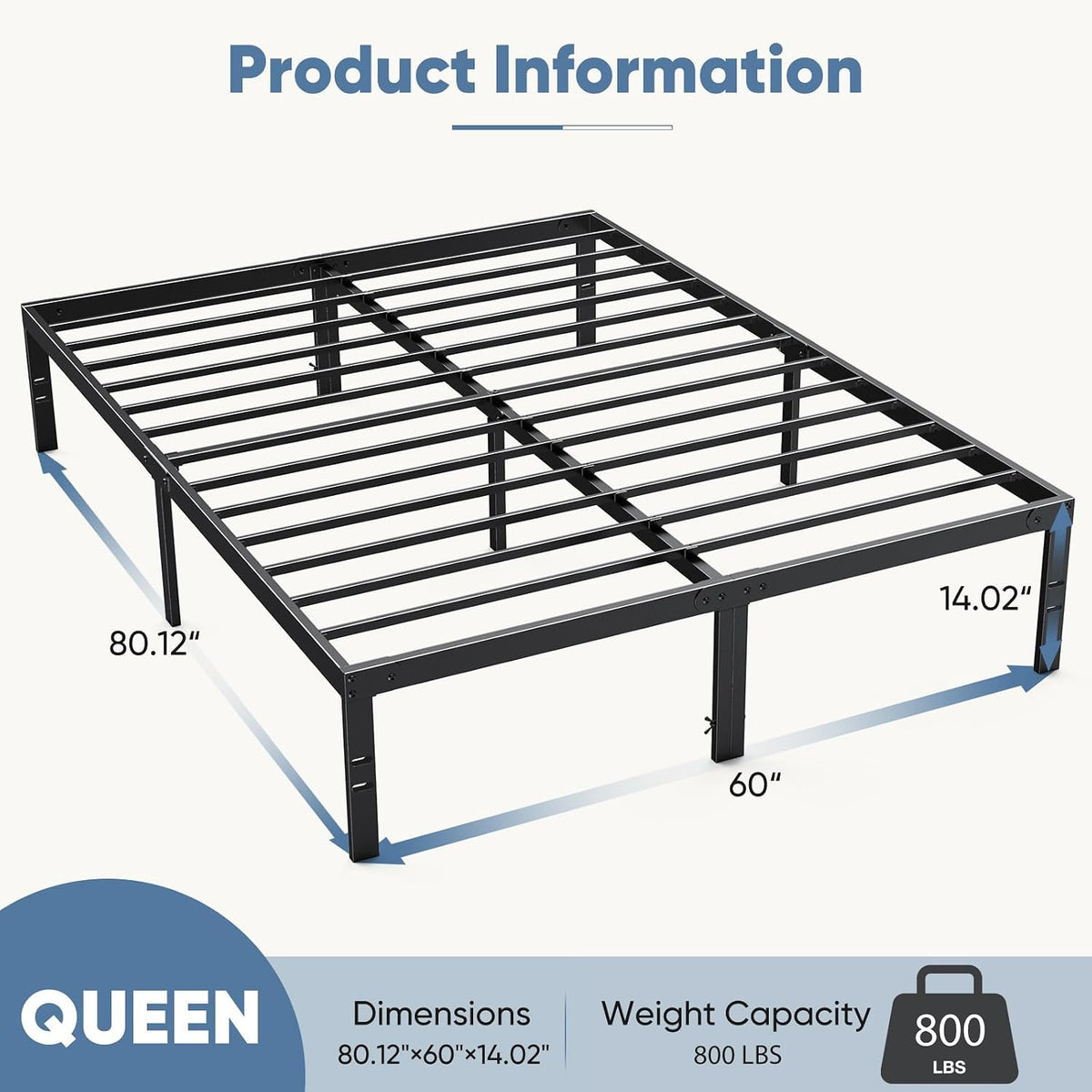 14" Queen Metal Platform Bed Frame