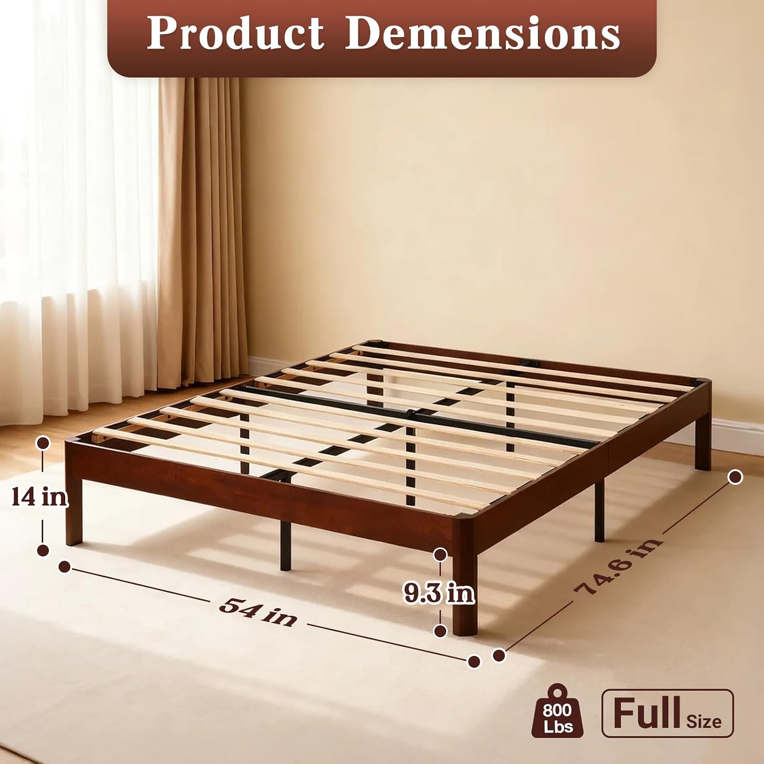 14" Full Platform Bed Frame with Metal Support
