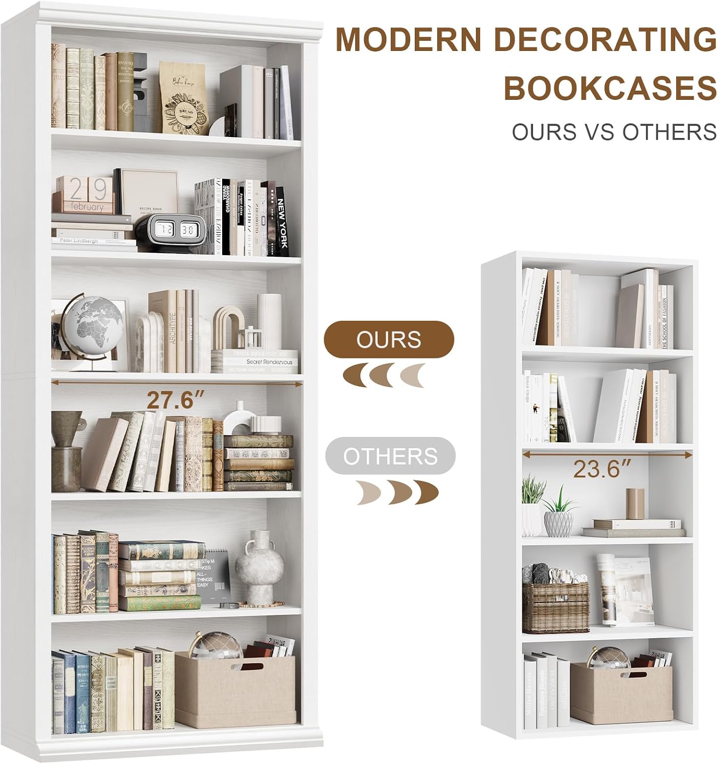 28" W White Tall Bookcase