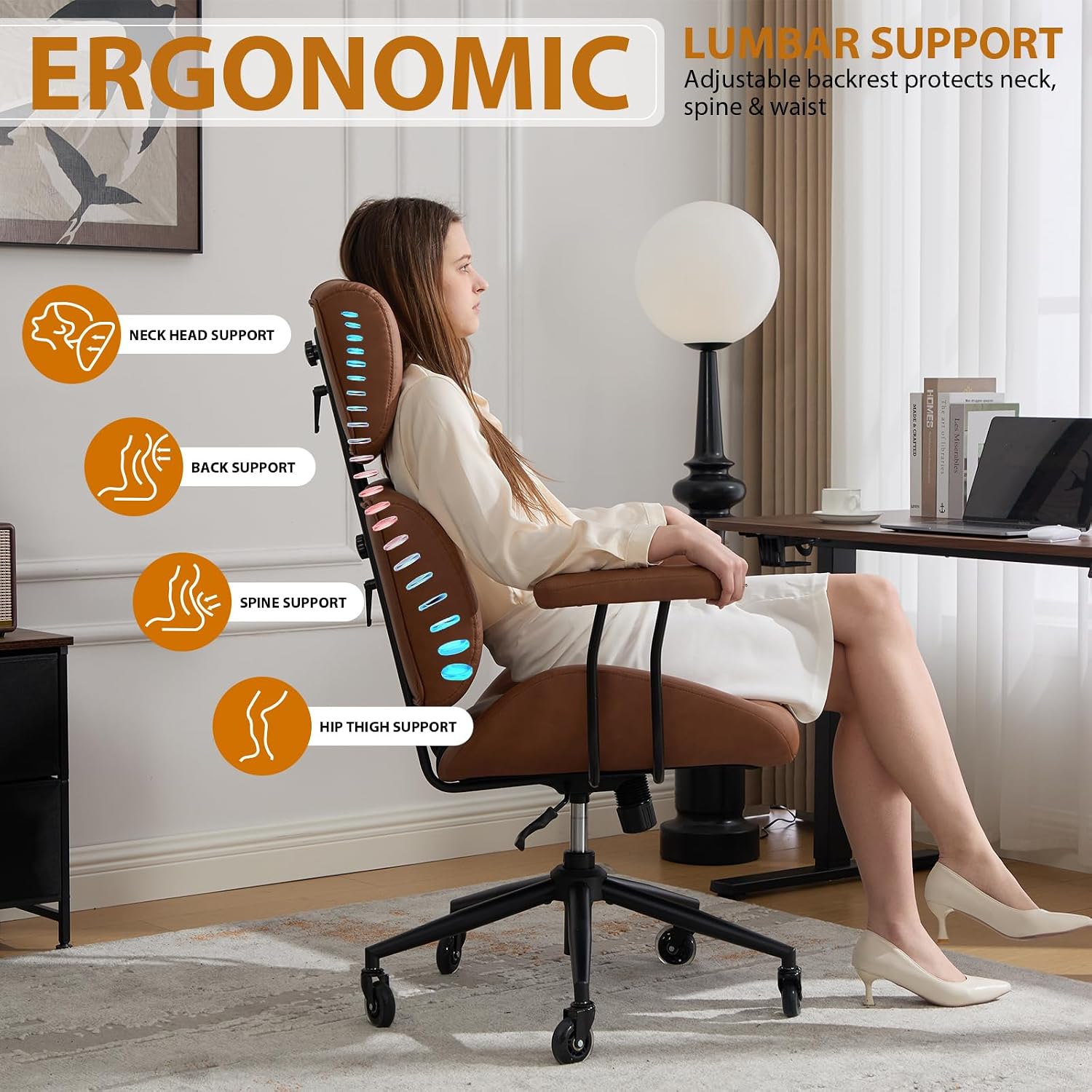 Brown Ergonomic Leather Office Chair