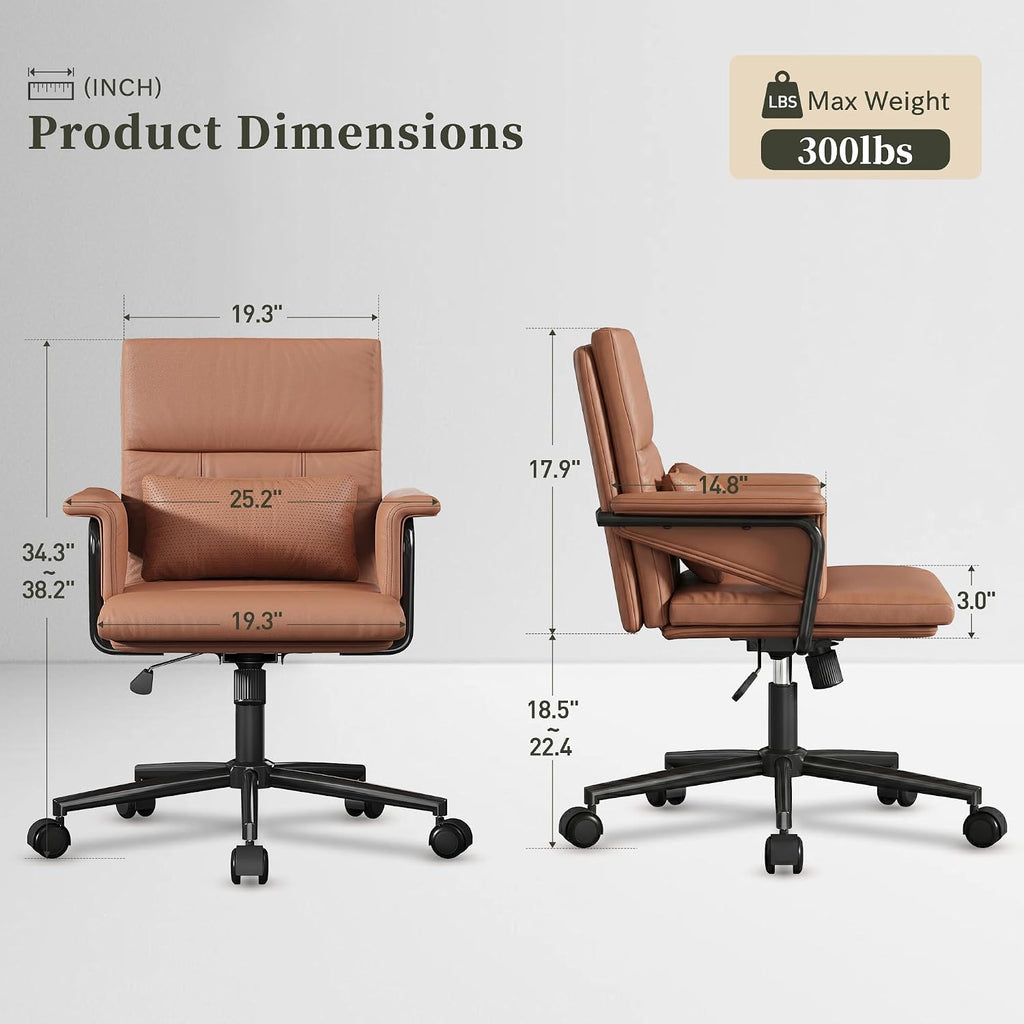 Mid-Back Brown PU Leather Office Chair