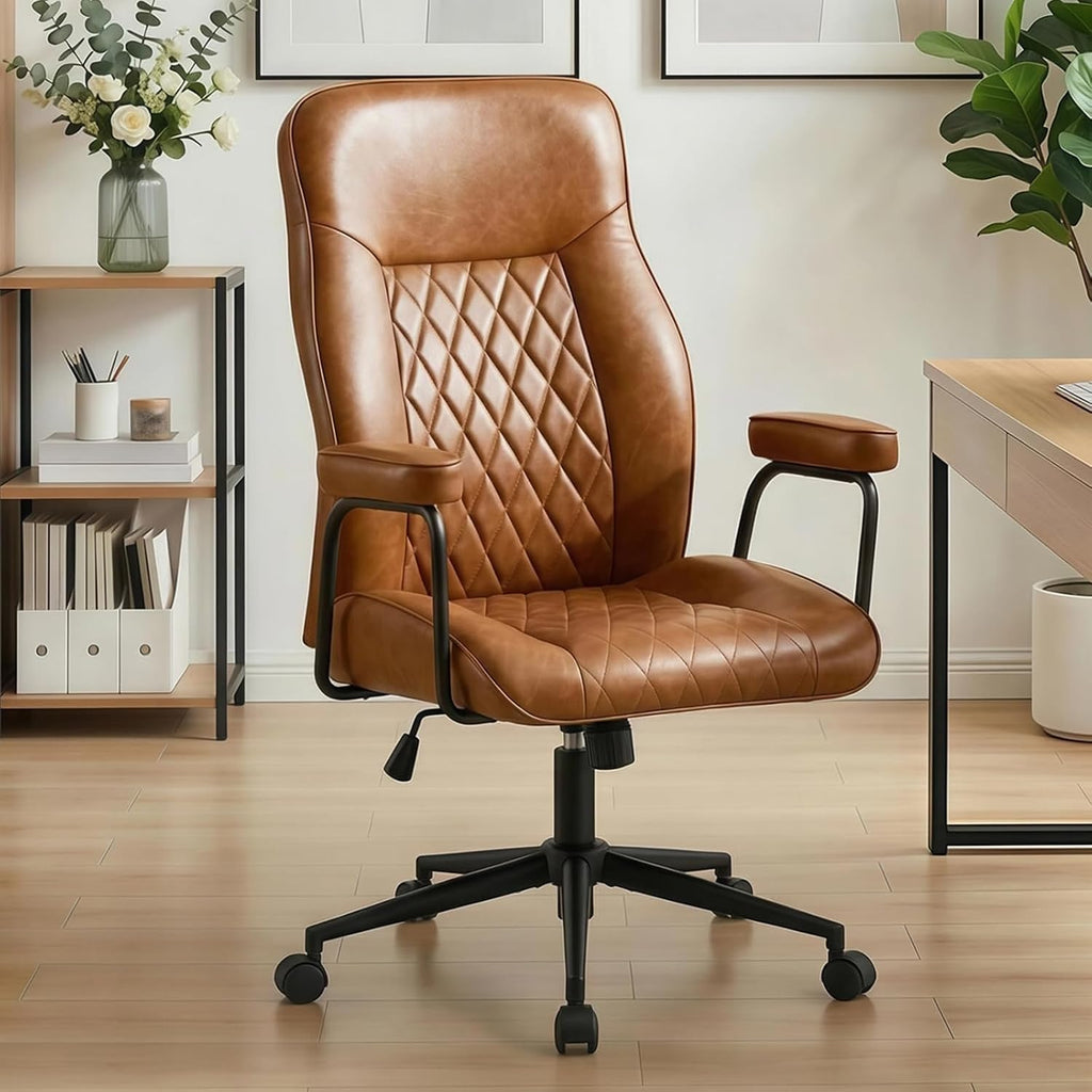 Brown Mid-Back Mid Century Modern Leather Office Chair