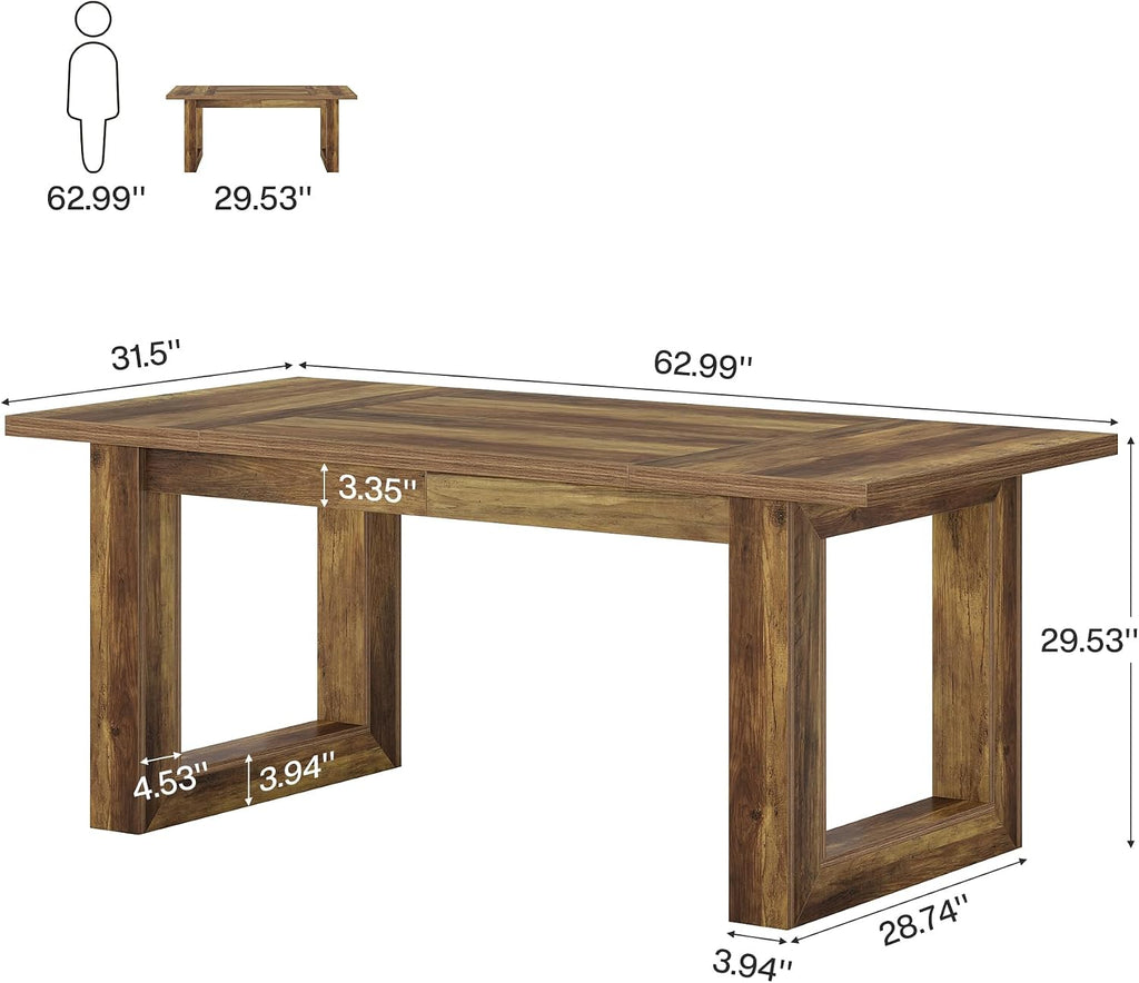 63" Rustic Brown Farmhouse Dining Table for 6