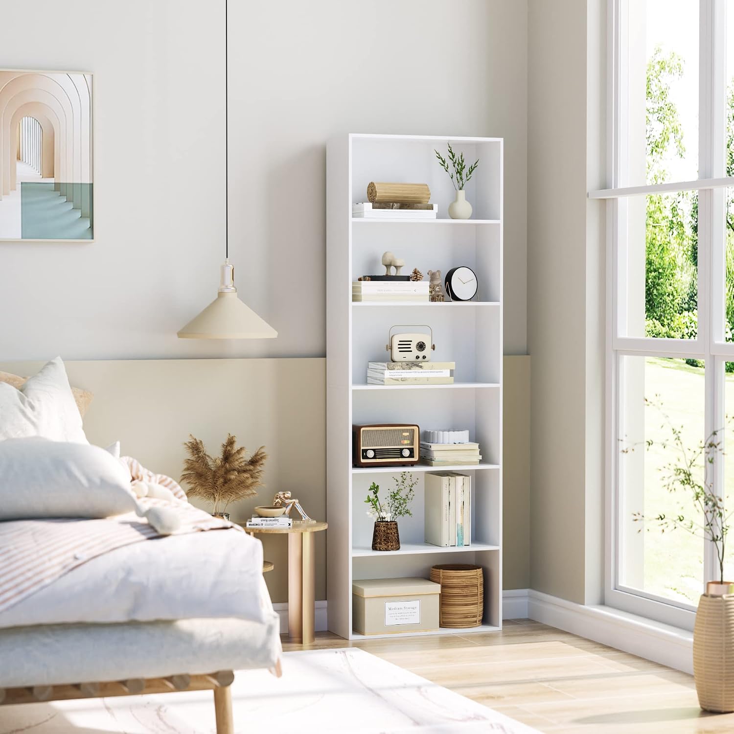 White 6-Tier Tall Bookshelf