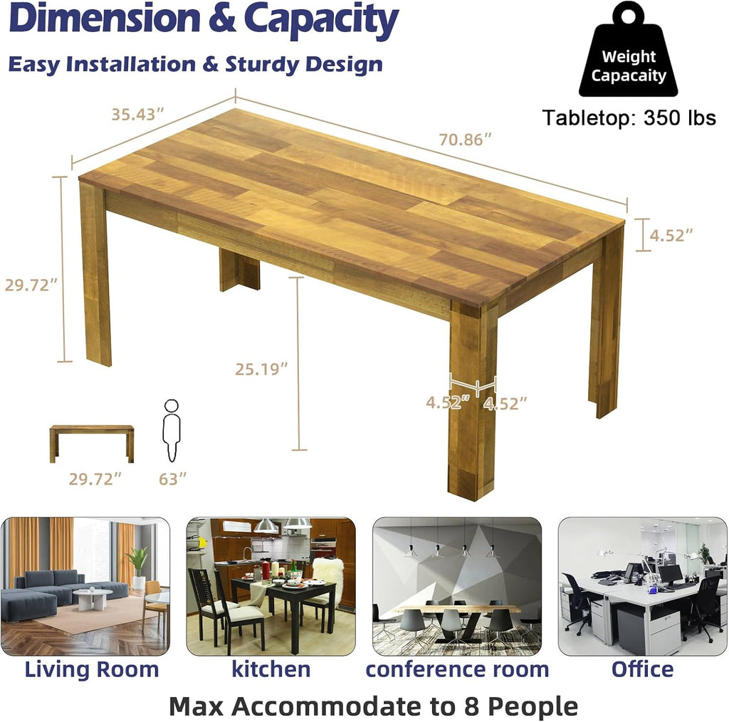 71" Farmhouse Rectangular Dining Table for 6-8