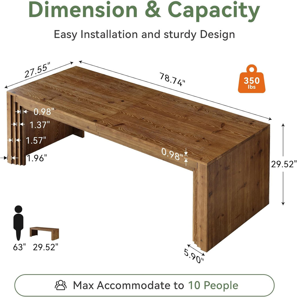 79" Farmhouse Solid Wood Dining Table for 6-10