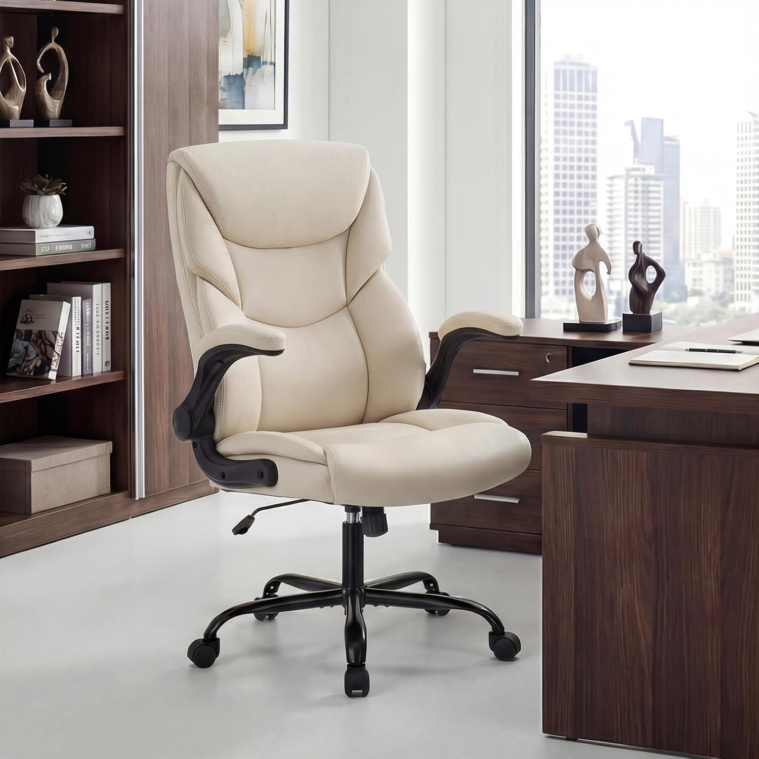 PU Leather Ergonomic Desk Chair with Flip-up Armrest