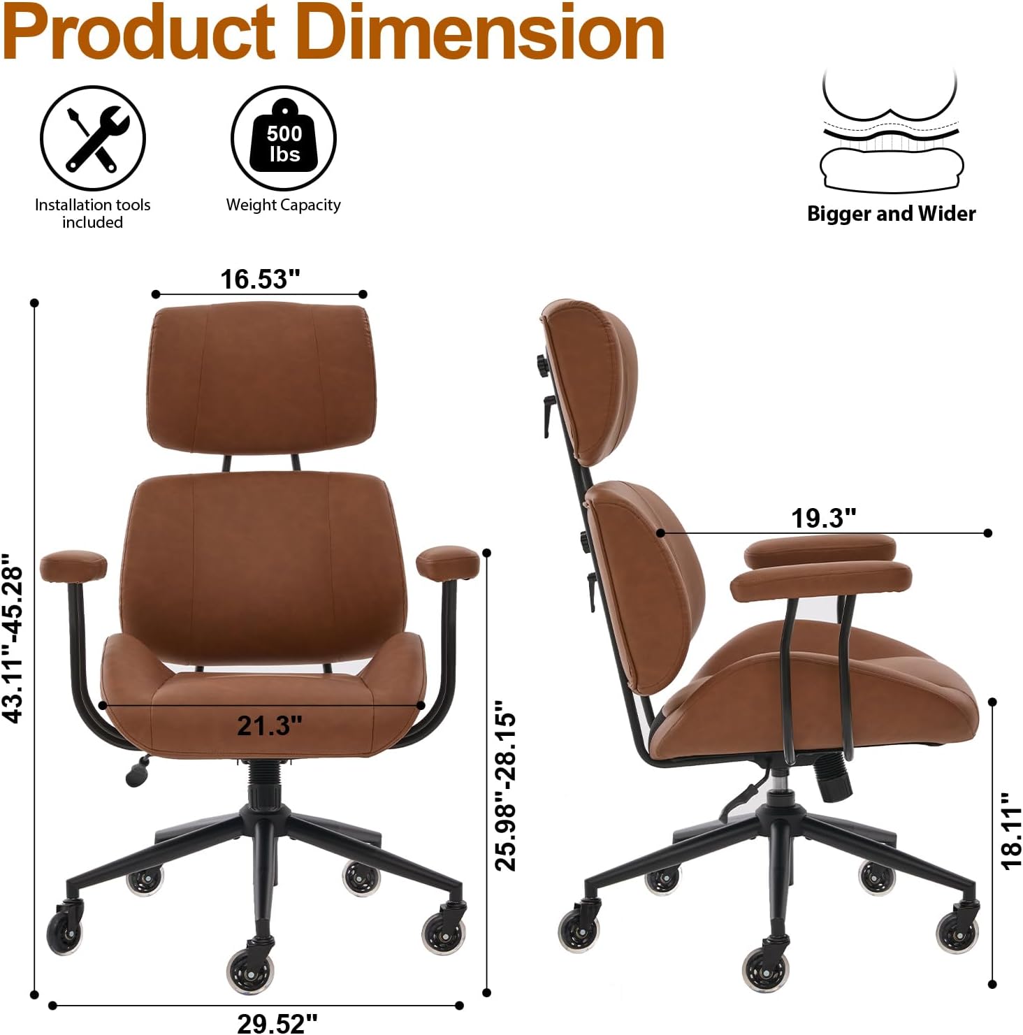 Brown Ergonomic Leather Office Chair