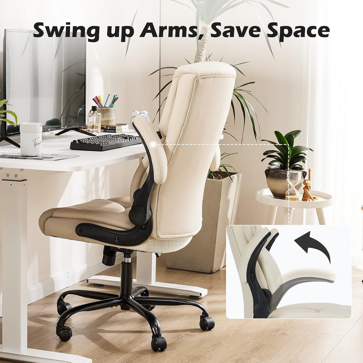 PU Leather Ergonomic Desk Chair with Flip-up Armrest