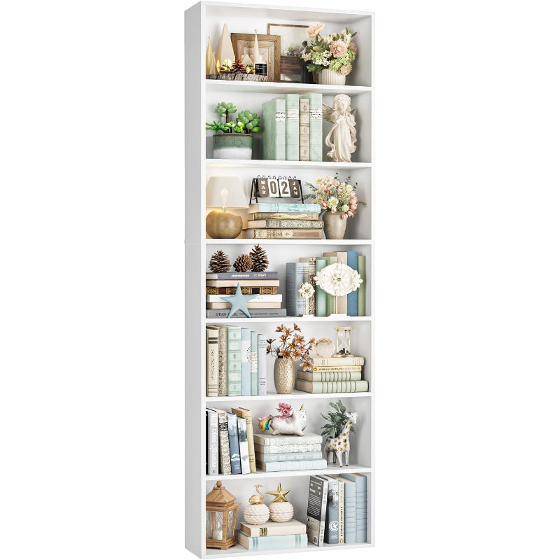 82" White 7-Tier Tall Bookshelf