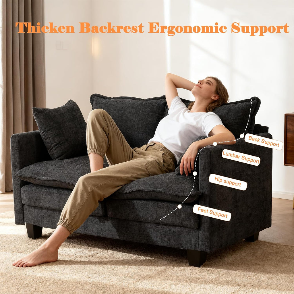 50" Black Cloud Loveseat with 2 Pillows