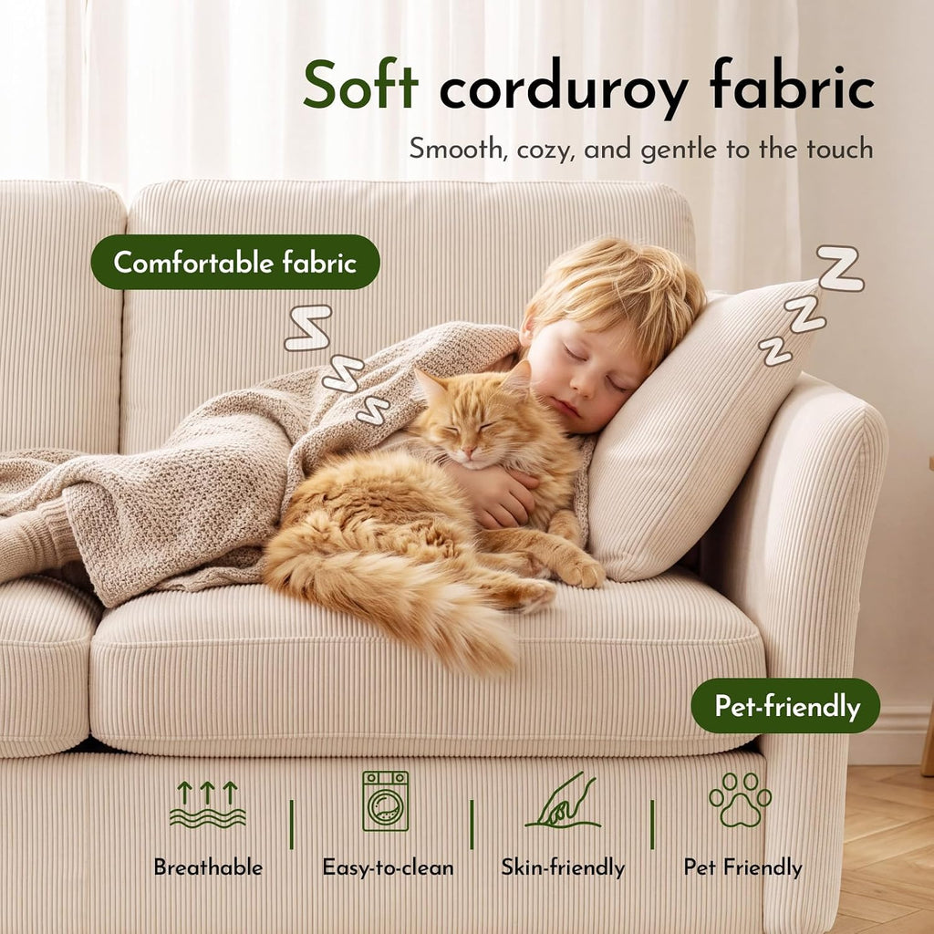 70" Modern Corduroy Loveseat, Beige
