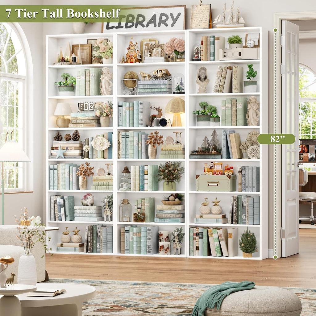 82" White 7-Tier Tall Bookshelf