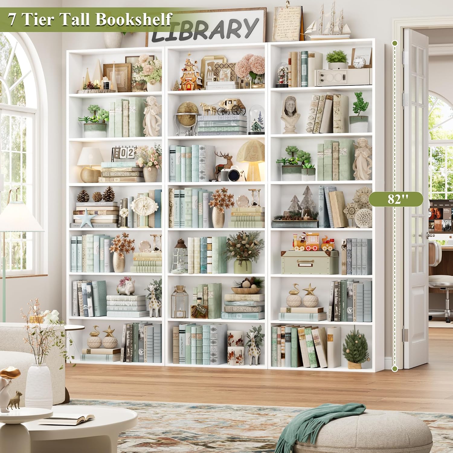 82" White 7-Tier Tall Bookshelf