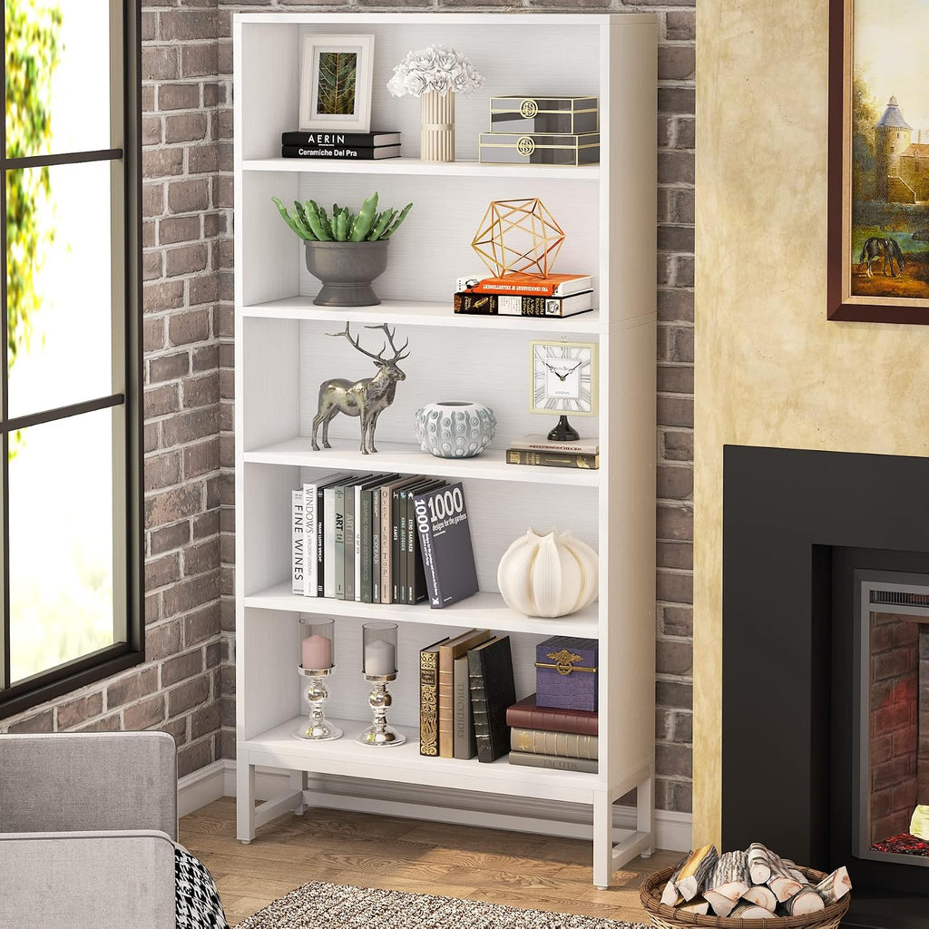 70.8" White 5-Tier Tall Bookshelf