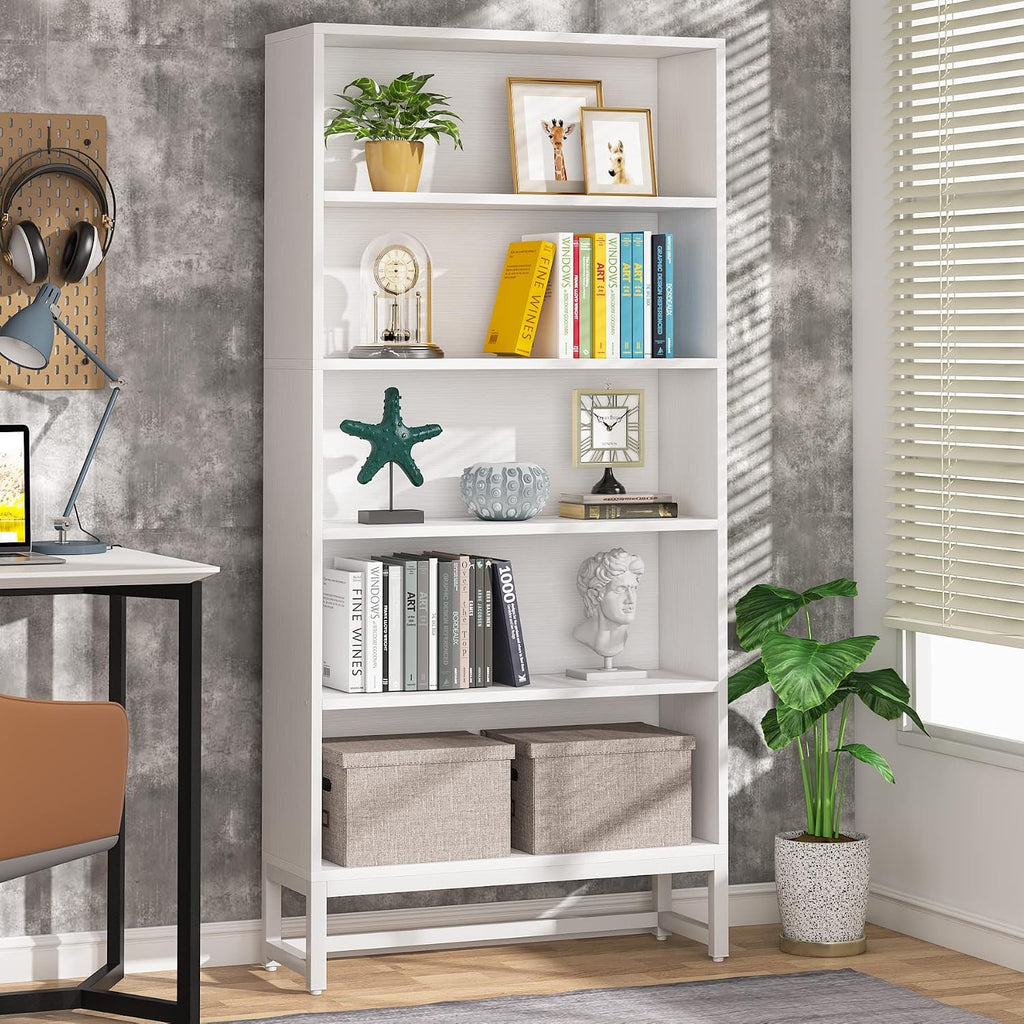 70.8" White 5-Tier Tall Bookshelf