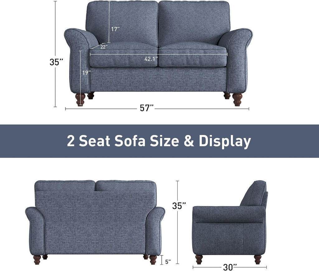 57" Blue 2-Seater Loveseat
