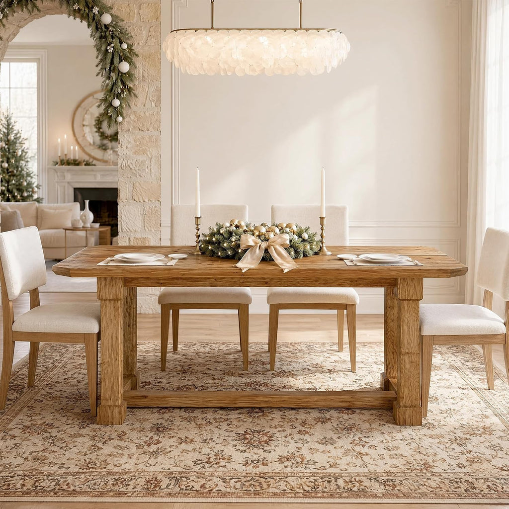 63" Farmhouse Solid Wood Dining Table for 4-6