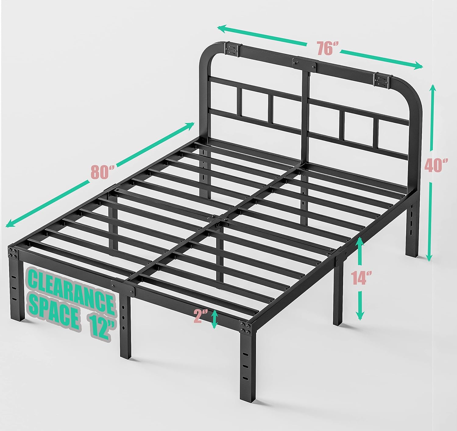 14" Black King Bed Frame with Headboard