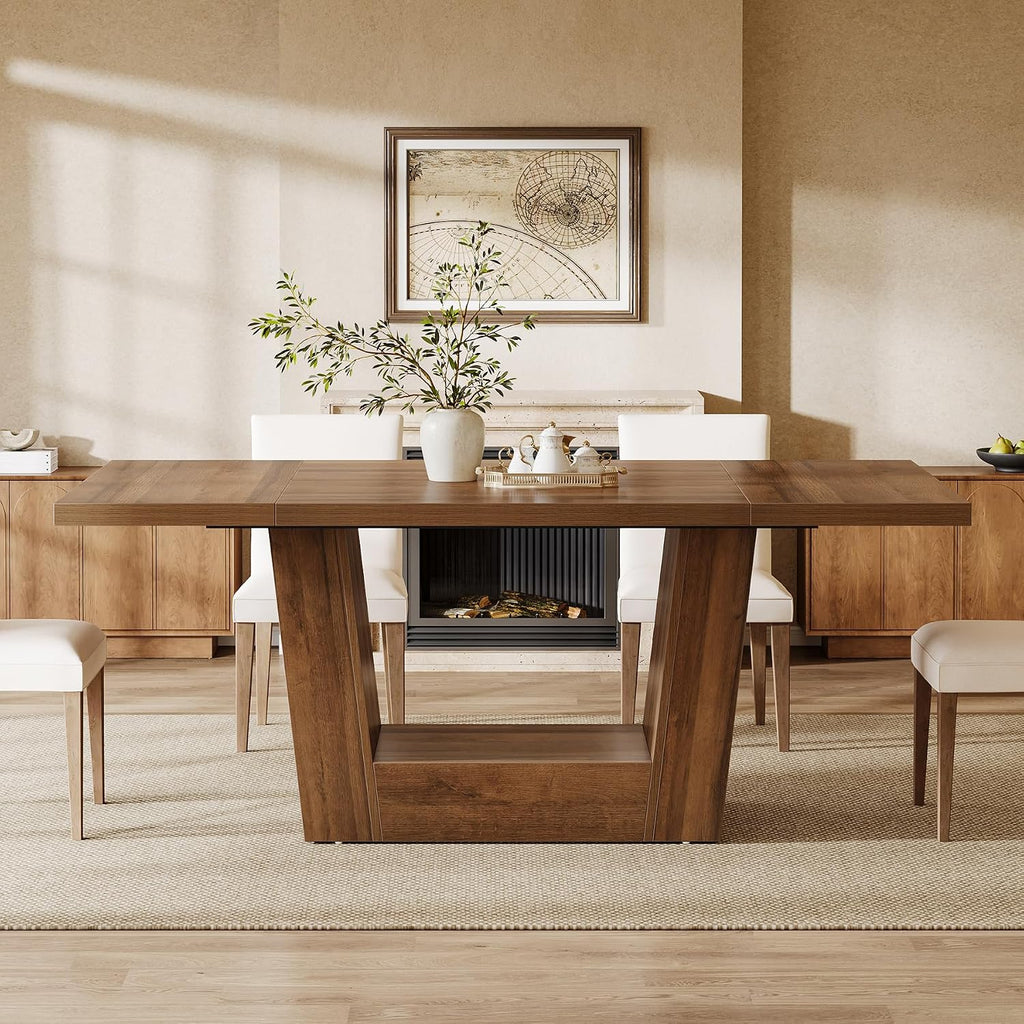 63" Brown Farmhouse Dining Table for 4-6
