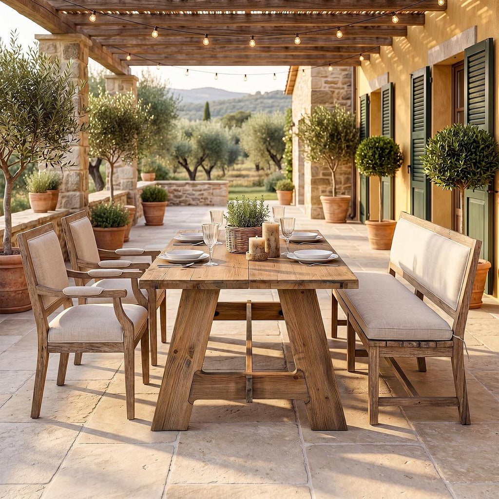 63" Farmhouse Solid Wood Dining Table for 4-6