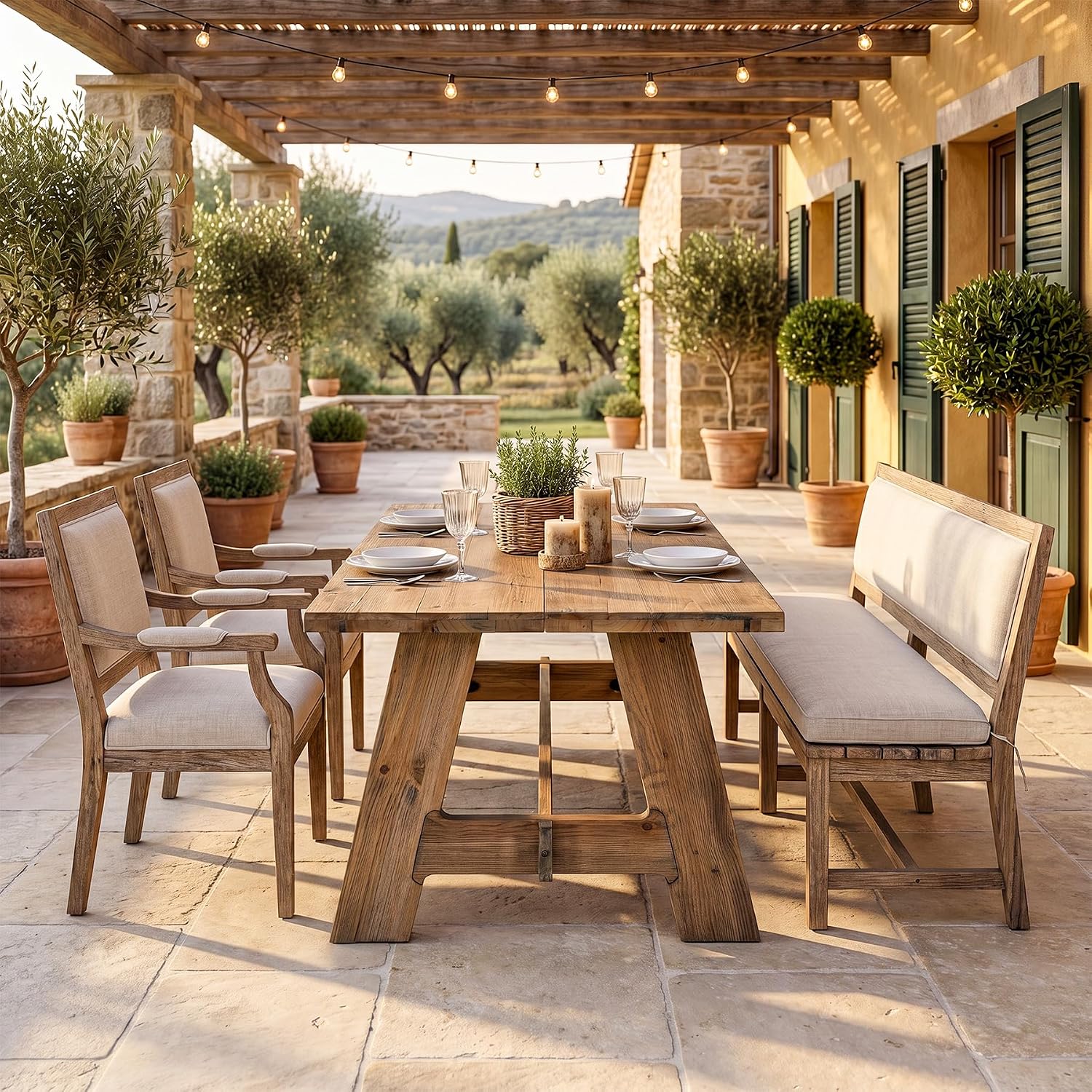 63" Farmhouse Solid Wood Dining Table for 4-6