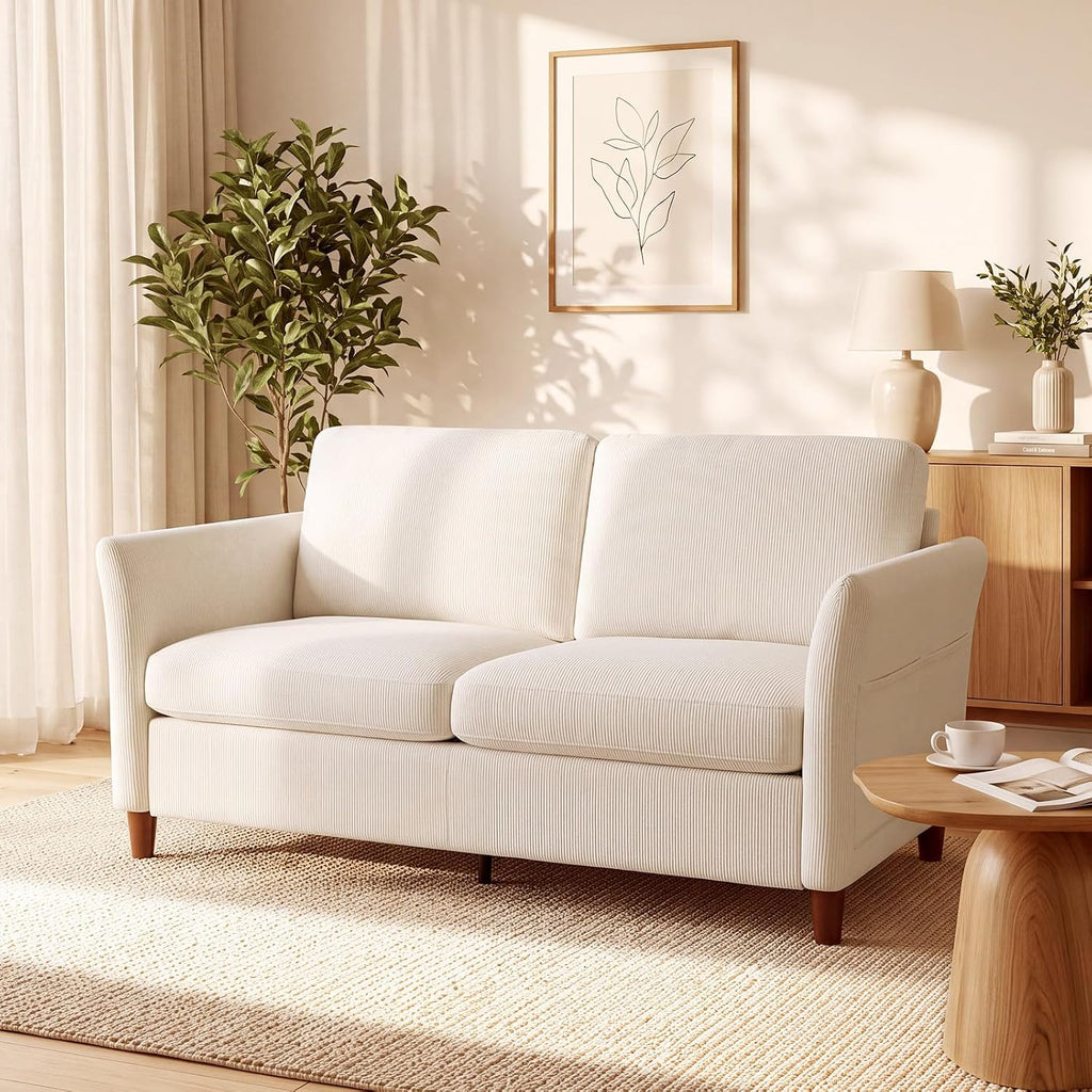 70" Modern Corduroy Loveseat, Beige