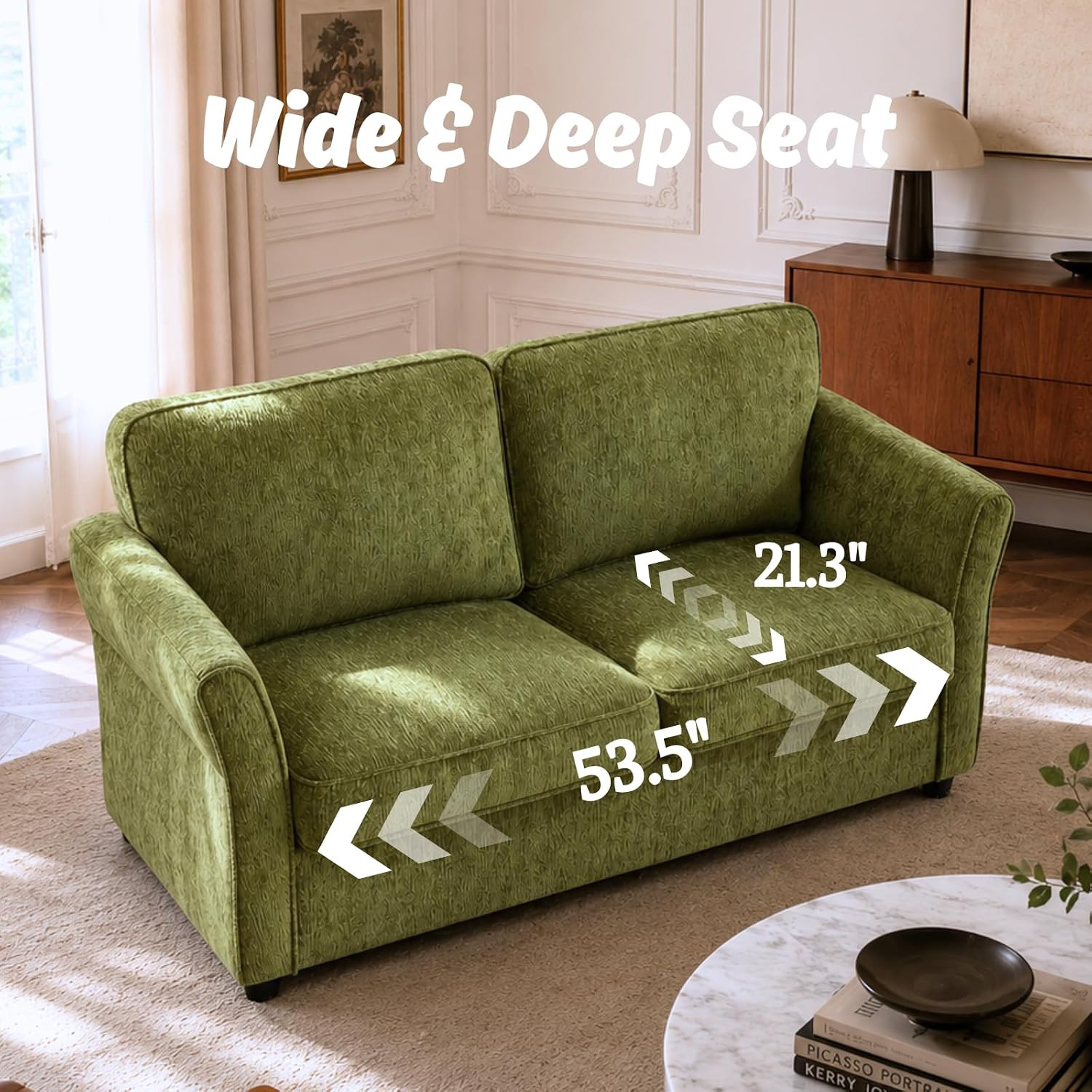 67" Green Chenille Loveseat