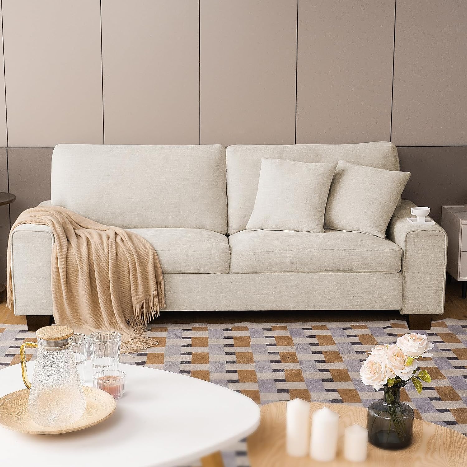 71.25" Beige Chenille Loveseat